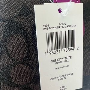 New brown and magenta coach tote